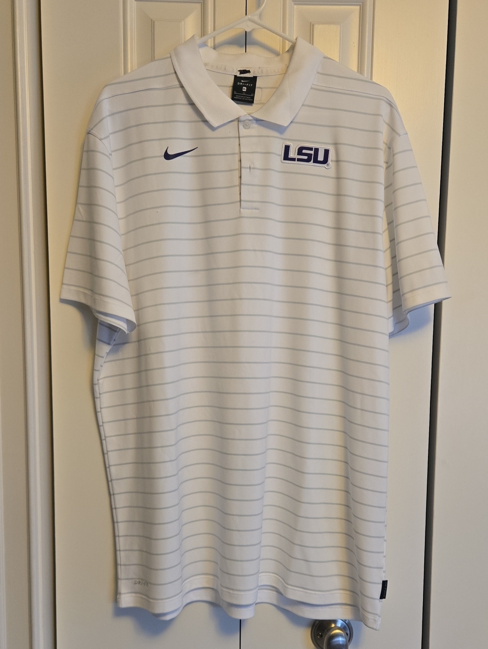 Nike White Polo with Purple LSU Logo